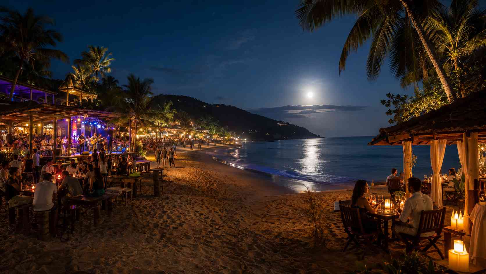 Comparison of lively North Goa nightlife and peaceful South Goa evenings